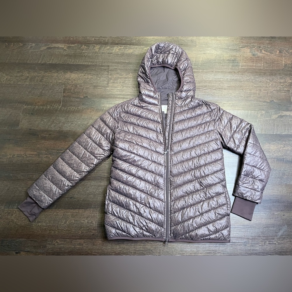 Offline‎ By Aerie Hooded Brown Cheetah Print Puffer Jacket Womens Small Full Zip